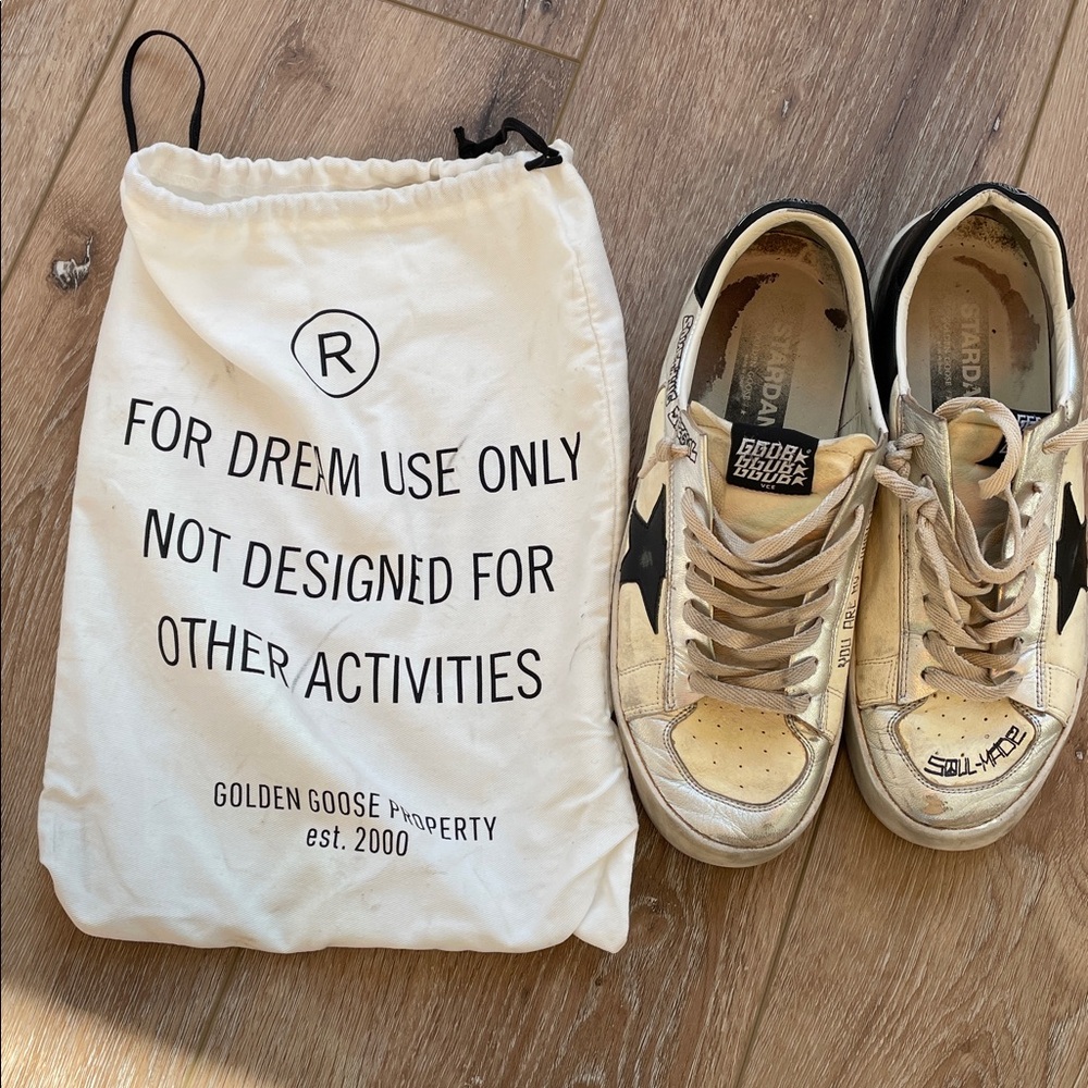Golden Goose Stardan model—Cream and Black Distressed Sneakers. - Picture 14 of 16
